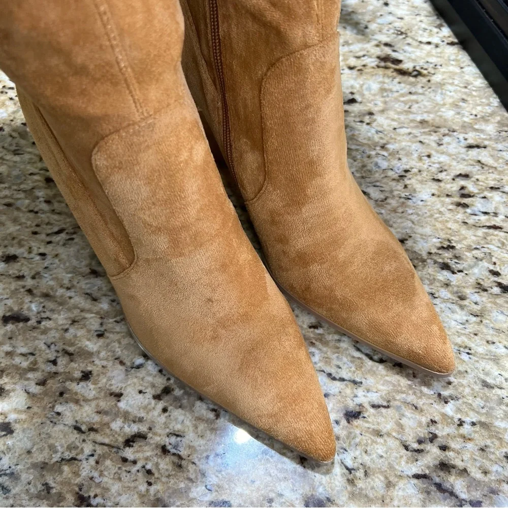 Cape Robbin Tan Over The Knee Pointed Heel Triangle Block Heel 8.5
